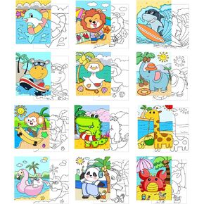 Kids Predrawn Canvas for Painting - 12 Packs 8x10 Inch Painting Canvas Panels Acrylic Paint Board for Party,Back to School and Family Time (Happy Beach)