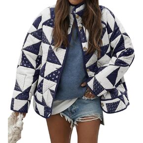 Tankaneo Womens Quilted Puffer Jacket Patchwork Lightweight Padded Puffy Down Coat Outerwear