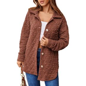 Tankaneo Womens Quilted Jackets Lightweight Shacket Fall Oversized Button Down Coat Outerwear