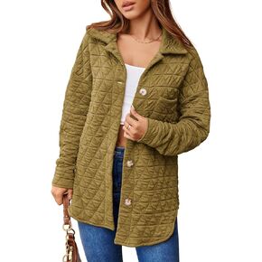 Tankaneo Womens Quilted Jackets Lightweight Shacket Fall Oversized Button Down Coat Outerwear