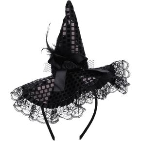 Beaupretty Witch Headband Sequins Lace Veils Hat Headpieces Costume Accessories Halloween Headbands for Women Black