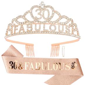 40th Birthday Sash and Crown for Women Rose Gold 40th Birthday Decorations for Women 40 and Fabulous Decorations 40 Year Old Birthday Gifts for Women