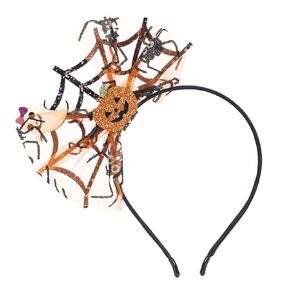 Pumpkin Headband Halloween Hairband Yellow Round Ball Design Spider Head Band Head Wear Gifts for Women Girls Halloween Cosplay Photo Props Hair Accessories