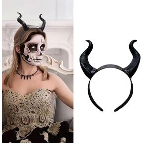 ASVNRES Dragon Devil Horns Headband Black Cosplay Horn Hair Hoop, Gothic Beauty Halloween Dress Up Hair Accessories Maleficent Hairdress for Halloween Party Costume Hair Accessory