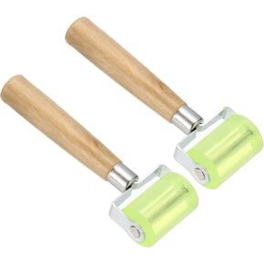 PATIKIL 2" Sound Deadening Roller, 2pcs Noise Insulation Tool Seam Roller PU Wheel Roller for Wallpaper Heat Mat Car, Wood Handle