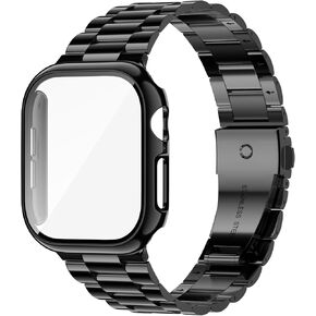 iiteeology Compatible with Apple Watch Band 44mm SE/Series 6 5 4, Upgraded Stainless Steel Link Replacement Band with iWatch Screen Protector Case Silver/Silver