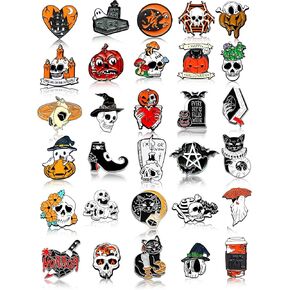 Ferraycle 30 Pcs Halloween Enamel Pins Halloween Backpacks Pins Horror Pins Cute Skull Ghost Pumpkin Black Cat Lapel Pins Punk Spooky Brooches Pins Backpack Accessories for Clothes Bags Gifts