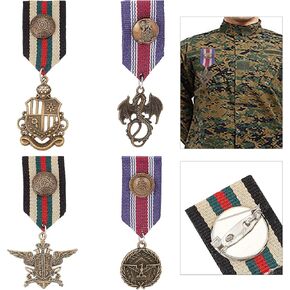 AHANDMAKER 4 Pcs Costume Military Badge Medal, 4 Style Military Hero Combat Medals Brooch Navy Military Badge Patriot Brooch Pin Stripe for Women Men Soldier Coat Jacket Uniform Halloween Party