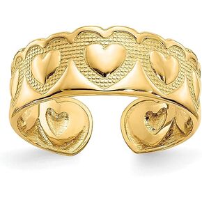 IceCarats 14K Solid Yellow Gold Heart Love Adjustable Toe Ring Open Midi Band Summer Beach Jewelry