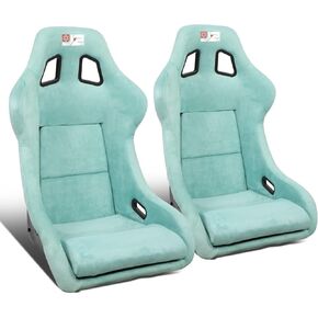J2 Engineering J2-RS-004-LB Pair of Large Sized Lake Blue Suede Style Fabric Injection-Molded Foam Universal Racing Seat With Adjustable Glides Side Mount Adapters 35" H X 23" W X 23'' D