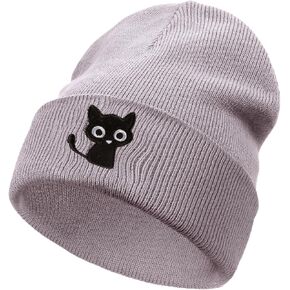Cute Cat Pattern Knitted Beanie Hats for Women Men Soft Stretchy Cuffed Winter Cat Hat Cat Gifts for Cat Lovers