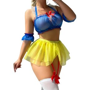 Cosplay Lingerie for Women Snow White Lingerie 7 Piece Sexy Roleplay Costumes with Stockings