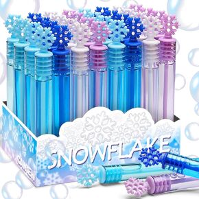 32 Pcs Frozen Snowflake Bubble Wand Bulk For Kids, 4 Color Mini Snowflake Party Favor, Valentine's, Goody Bag Stuffers, Classroom Exchange Prizes, Birthday Gift, Pinata, Winter Themed Toy for Girl Boy