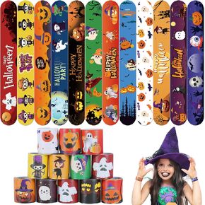 Halloween Slap Bracelets 36 PCS Bulk Party Favors for Kids Pumpkin Ghost Snap Bracelet Party Supplies Halloween Goodie Bag Fillers Classroom Prizes Toys Trick or Treat Gifts for Girls Boys