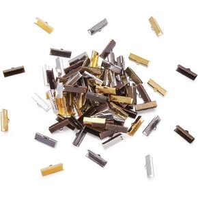 Pandahall 100pcs Silver Plated Iron Ribbon End Clamps 7x10mm Pinch Crimp Clamp End Findings for Jewelry Making