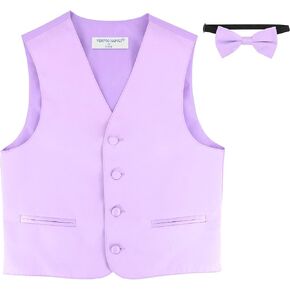 BOY'S Dress Vest & BOW Tie Solid Lavender Purple Color BowTie Set