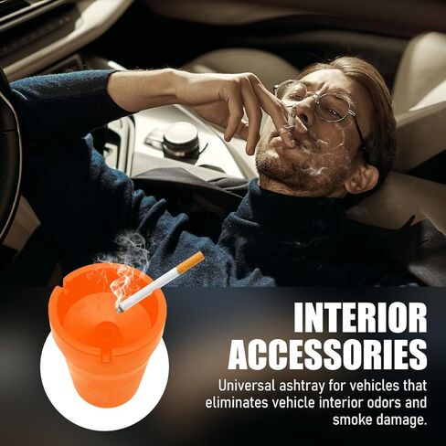 Car Ashtray Container, Cigarette Self-Extinguishing Auto Cup Ash Holder, Portable Custom Plastic Smokeless Bucket Ashtray for Most Vehicles, Universal Car Accessoires (Blue) in Kuwait