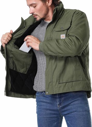 Men's Quilted Flannel Lined Work Coat Wear-resistant Loose Casual Jacket Waterproof Workwear in Saudi Arabia