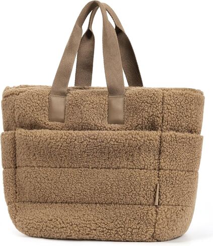 BAGSMART Plush Tote Bag for Women, Fluffy Top Handle Bags with Zipper, Winter Cute Tote Handbag with Compartment in Saudi Arabia