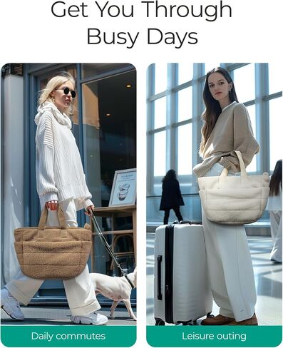 BAGSMART Plush Tote Bag for Women, Fluffy Top Handle Bags with Zipper, Winter Cute Tote Handbag with Compartment in Saudi Arabia