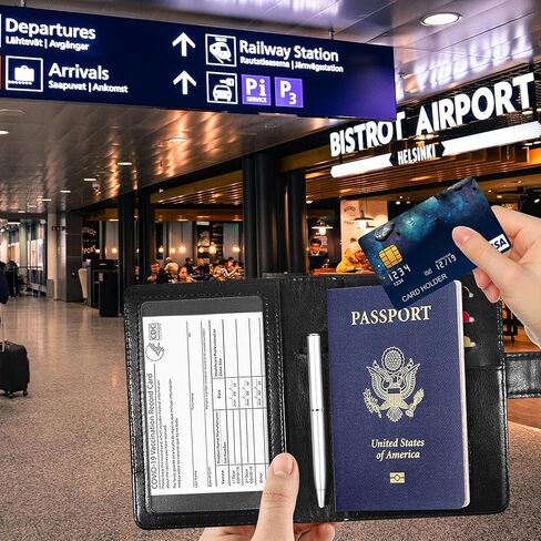 حامل جواز سفر RSAquar للنساء والرجال، محفظة جواز سفر من جلد البولي يوريثان الفاخر، محفظة جواز سفر بخاصية تحديد الهوية بموجات الراديو، منظم وثائق السفر (JD-أزرق) in Kuwait