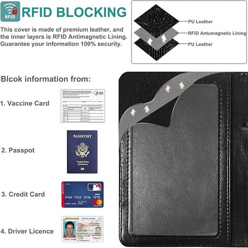 حامل جواز سفر RSAquar للنساء والرجال، محفظة جواز سفر من جلد البولي يوريثان الفاخر، محفظة جواز سفر بخاصية تحديد الهوية بموجات الراديو، منظم وثائق السفر (JD-أزرق) in Kuwait