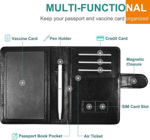 حامل جواز سفر RSAquar للنساء والرجال، محفظة جواز سفر من جلد البولي يوريثان الفاخر، محفظة جواز سفر بخاصية تحديد الهوية بموجات الراديو، منظم وثائق السفر (JD-أزرق) in Kuwait