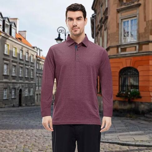 VEBOON Men's Polo Shirts Long and Short Sleeve Cotton Blend Heather Moisture Wicking Casual Collared Shirts in Saudi Arabia