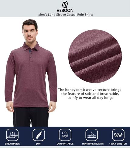 VEBOON Men's Polo Shirts Long and Short Sleeve Cotton Blend Heather Moisture Wicking Casual Collared Shirts in Saudi Arabia