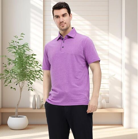 VEBOON Men's Polo Shirts Long and Short Sleeve Cotton Blend Heather Moisture Wicking Casual Collared Shirts in Saudi Arabia