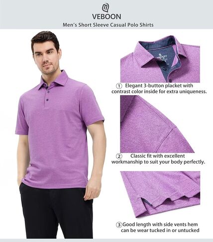 VEBOON Men's Polo Shirts Long and Short Sleeve Cotton Blend Heather Moisture Wicking Casual Collared Shirts in Saudi Arabia