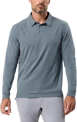 INTO THE AM Long Sleeve Polo Shirts for Men S - 4XL Slim Fit Collared Cotton Blend Full Sleeve Casual Workwear Shirt in Kuwait