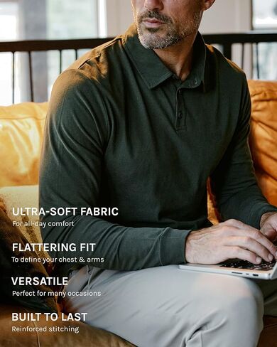 INTO THE AM Long Sleeve Polo Shirts for Men S - 4XL Slim Fit Collared Cotton Blend Full Sleeve Casual Workwear Shirt in Kuwait