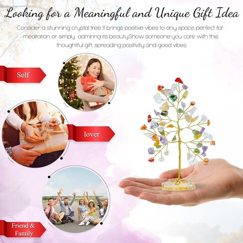 Amethyst & Rose Quartz Gemstone Tree of Life - Geode Agate Slice Base, Crystal Tree for Positive Energy, Attract Good Luck, Chakra Tree of Life, Mini Money Tree, Feng Shui Decor, Gift (Set of 2) in Saudi Arabia