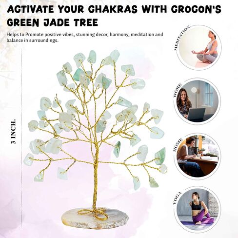 Amethyst & Rose Quartz Gemstone Tree of Life - Geode Agate Slice Base, Crystal Tree for Positive Energy, Attract Good Luck, Chakra Tree of Life, Mini Money Tree, Feng Shui Decor, Gift (Set of 2) in Saudi Arabia