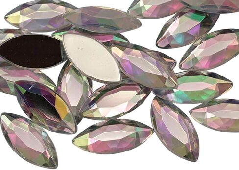 Allstarco 20x9mm Crystal_AB A01 Navette Flat Back Acrylic Rhinestones Marquise Gems for Crafts Horse Eye Costume Embelishments Card Making Jewels Jewelry Making Cosplay Jewels - 25 Pieces in Kuwait