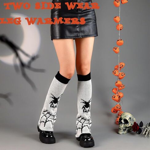 CanB Y2k Leg Warmers Halloween Leg Warmers Spider Knit Socks Cosplay Leg Cover Stockings Two Side Wear Gothic Leg Warmers in Kuwait