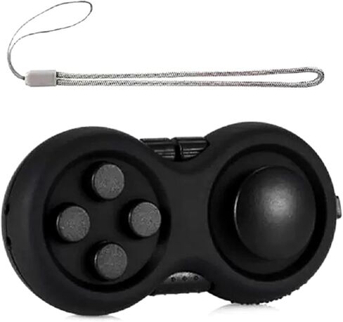 Portable Multi-Functional Fidget Pad - Stress Relief and Focus Toy for Anxiety, ADHD & Autism, Handheld Sensory Gadget with 8 Features, Perfect for Kids & Adults - Includes Lanyard (Black and Red) in Saudi Arabia