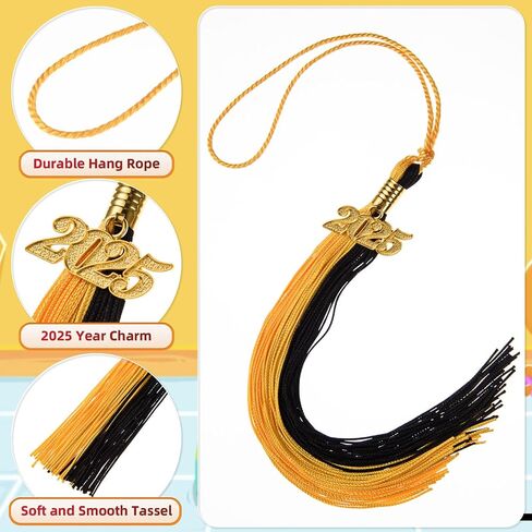 12 Pieces Graduation Tassel with 2024 Charm for Graduation Cap, Charm Graduation Tassel Decorations for Graduation Ceremony Graduation Party Supplies Accessories(Black, 2024) in Kuwait