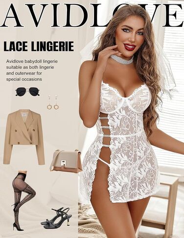 Avidlove Womens Lingerie Lace Babydoll Lingerie for Women Cute Dress with Thongs Chemise Nightwear Sleepwear in Saudi Arabia