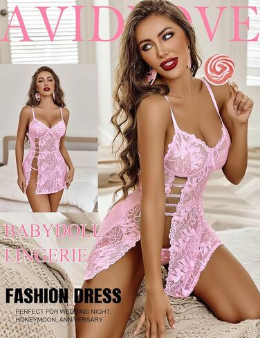 Avidlove Womens Lingerie Lace Babydoll Lingerie for Women Cute Dress with Thongs Chemise Nightwear Sleepwear in Saudi Arabia