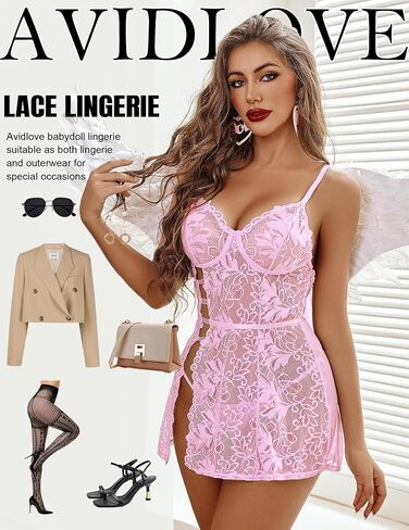 Avidlove Womens Lingerie Lace Babydoll Lingerie for Women Cute Dress with Thongs Chemise Nightwear Sleepwear in Saudi Arabia