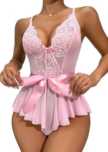 Lilosy حزام مثير الأزهار الدانتيل شبكة الملابس الداخلية Babydoll ملابس النوم رومبير in Saudi Arabia
