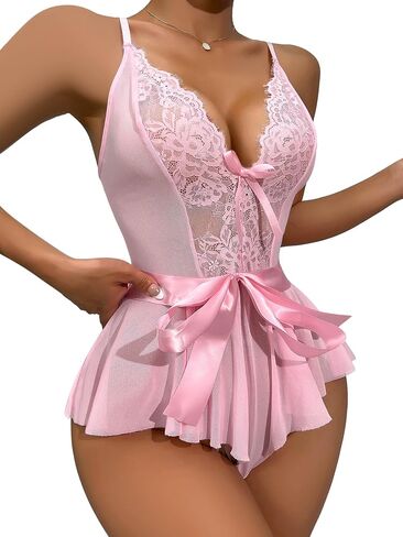 Lilosy حزام مثير الأزهار الدانتيل شبكة الملابس الداخلية Babydoll ملابس النوم رومبير in Saudi Arabia