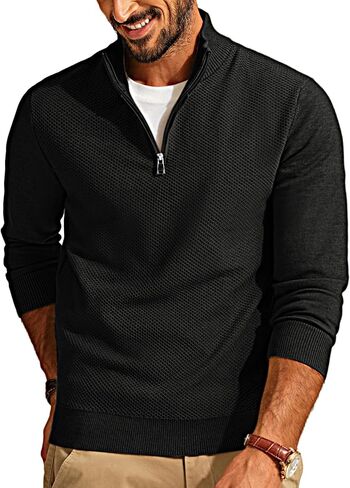 PJ PAUL JONES Mens Quarter Zip Sweaters Casual Polo Pullover Sweaters Knitted Slim Fit Mock Neck Pullovers in Saudi Arabia