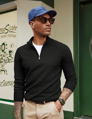 PJ PAUL JONES Mens Quarter Zip Sweaters Casual Polo Pullover Sweaters Knitted Slim Fit Mock Neck Pullovers in Saudi Arabia