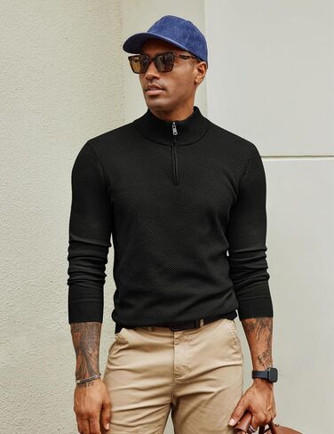 PJ PAUL JONES Mens Quarter Zip Sweaters Casual Polo Pullover Sweaters Knitted Slim Fit Mock Neck Pullovers in Saudi Arabia