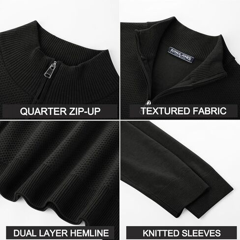 PJ PAUL JONES Mens Quarter Zip Sweaters Casual Polo Pullover Sweaters Knitted Slim Fit Mock Neck Pullovers in Saudi Arabia