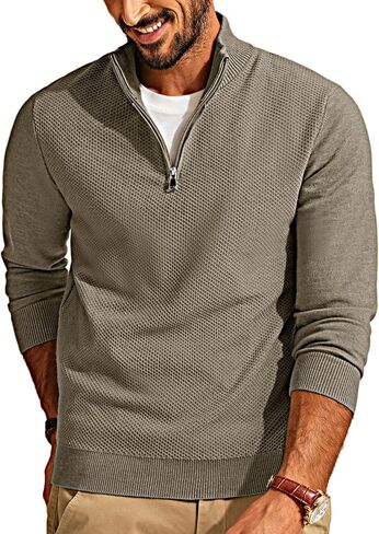 PJ PAUL JONES Mens Quarter Zip Sweaters Casual Polo Pullover Sweaters Knitted Slim Fit Mock Neck Pullovers in Saudi Arabia