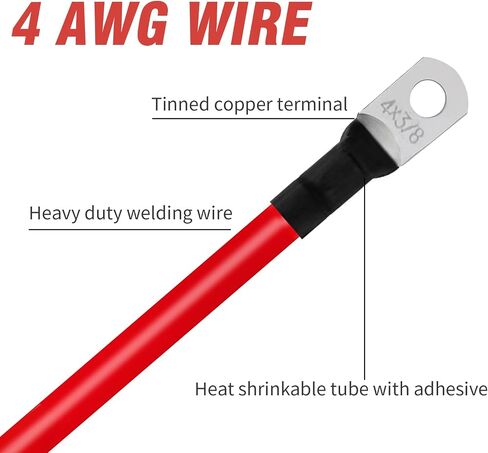 4 AWG Battery Cables with 3/8"Lugs Terminals, 18 inch Battery Power Inverter Cables Set, Gauge Power Inverter Cables, Pure Copper Battery Inverter Cables for Solar, RV, Auto, Marine Car in Saudi Arabia